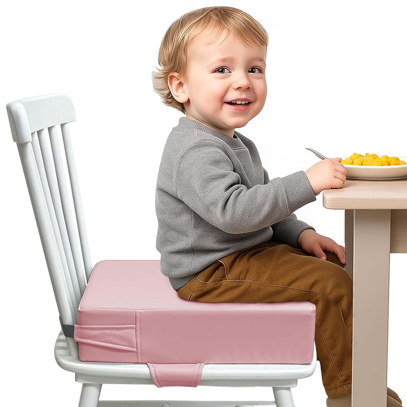 AAAini Toddler Booster Seat for Dining Table – PU Washable Cushion with Double Safe Straps, Non-Slip Bottom, Portable Travel Booster Seat for Toddlers (Pink) - Image 5